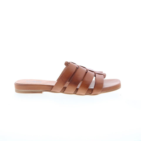 Miz Mooz Preppy Womens Brown Leather Slip On Slides Sandals Shoes