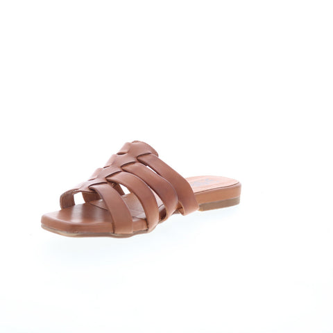 Miz Mooz Preppy Womens Brown Leather Slip On Slides Sandals Shoes