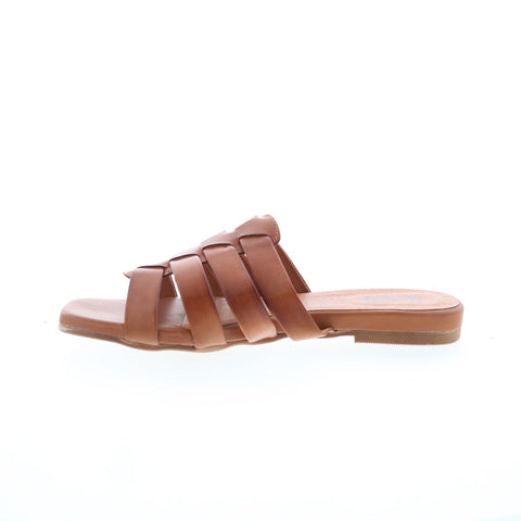Miz Mooz Preppy Womens Brown Leather Slip On Slides Sandals Shoes