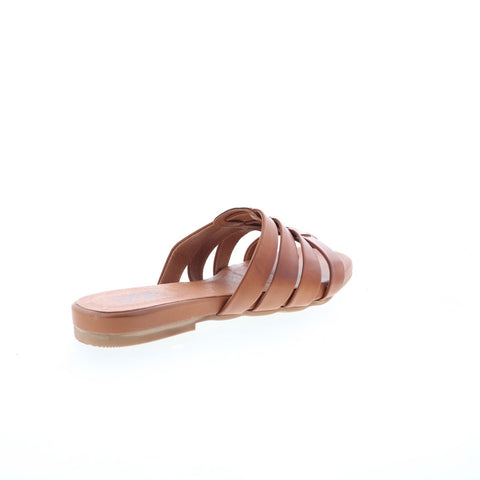 Miz Mooz Preppy Womens Brown Leather Slip On Slides Sandals Shoes