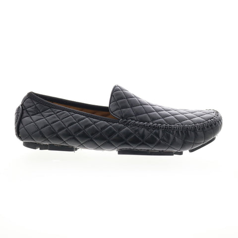 Robert Zur Quinn Mens Black Leather Loafers & Slip Ons Moccasin Shoes