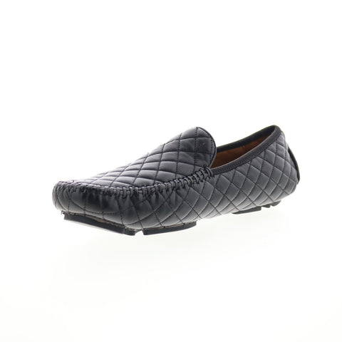 Robert Zur Quinn Mens Black Leather Loafers & Slip Ons Moccasin Shoes
