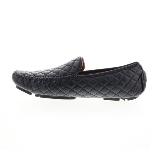 Robert Zur Quinn Mens Black Leather Loafers & Slip Ons Moccasin Shoes