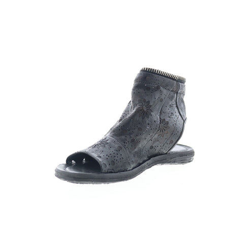 A.S. 98 Ritchie Floral Womens Black Leather Zipper Mule Flats Shoes