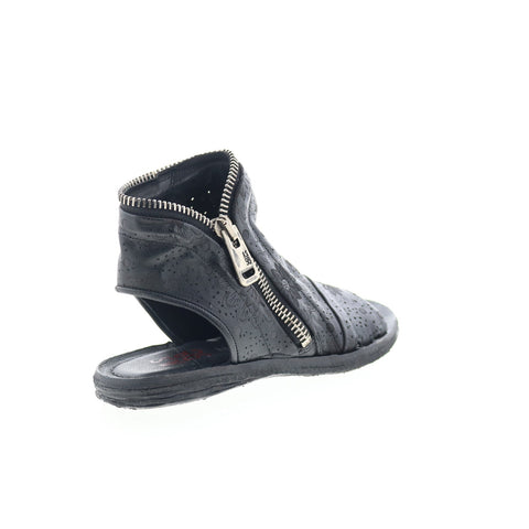 A.S. 98 Ritchie Floral Womens Black Leather Zipper Mule Flats Shoes