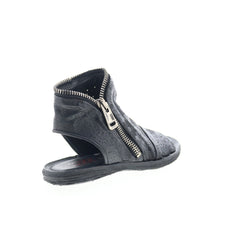 A.S. 98 Ritchie Floral Womens Black Leather Zipper Mule Flats Shoes