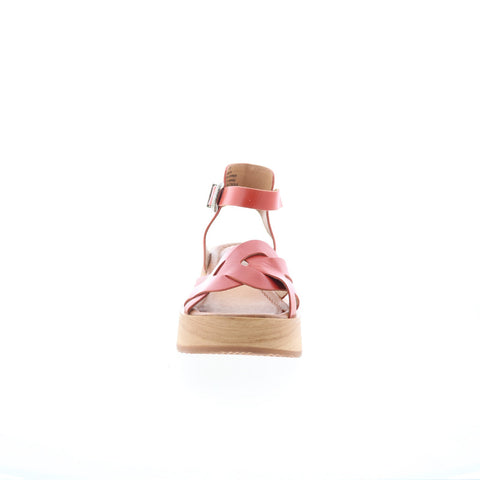 Miz Mooz Sarita Womens Red Leather Hook & Loop Platform Sandals Shoes