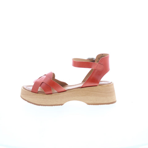 Miz Mooz Sarita Womens Red Leather Hook & Loop Platform Sandals Shoes