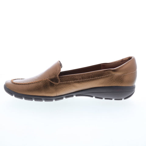 Easy Spirit Abide 8 SEABIDE8 Womens Gold Wide Leather Loafer Flats Shoes