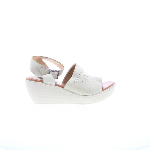 Miz Mooz Striking Womens Beige Leather Hook & Loop Wedges Sandals Shoes