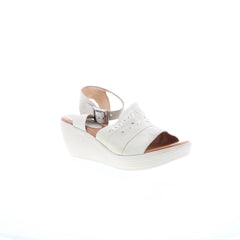 Miz Mooz Striking Womens Beige Leather Hook & Loop Wedges Sandals Shoes