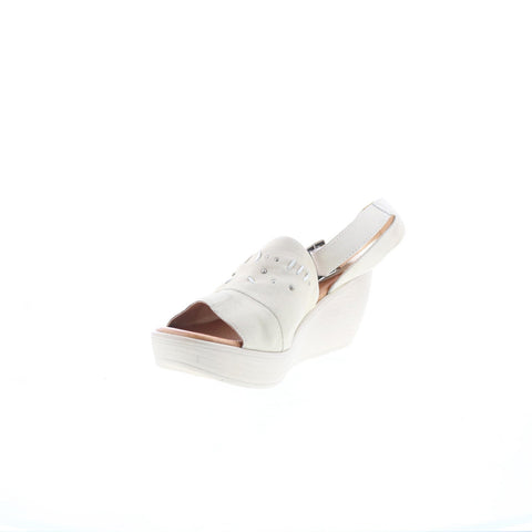 Miz Mooz Striking Womens Beige Leather Hook & Loop Wedges Sandals Shoes