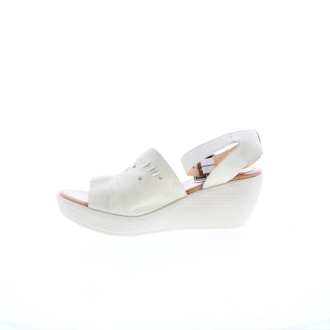 Miz Mooz Striking Womens Beige Leather Hook & Loop Wedges Sandals Shoes