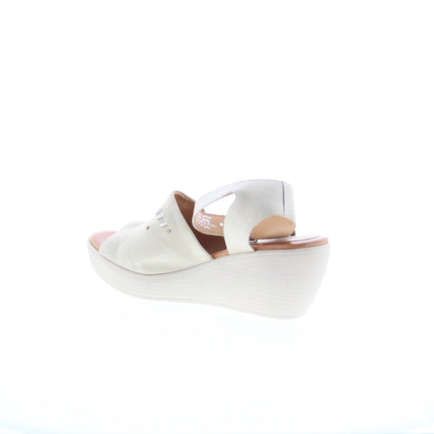 Miz Mooz Striking Womens Beige Leather Hook & Loop Wedges Sandals Shoes