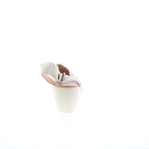 Miz Mooz Striking Womens Beige Leather Hook & Loop Wedges Sandals Shoes