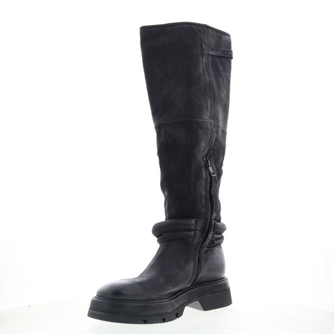A.S. 98 Vick Womens Black Leather Zipper Knee High Boots