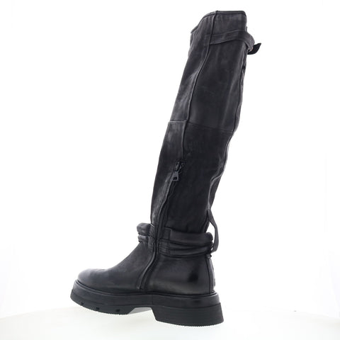 A.S. 98 Vick Womens Black Leather Zipper Knee High Boots