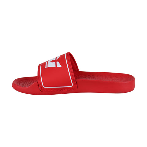 red slip on sandals