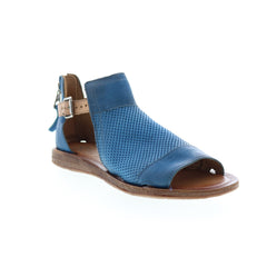 Miz Mooz Fiona Womens Blue Leather Hook Loop Strap Sandals Shoes