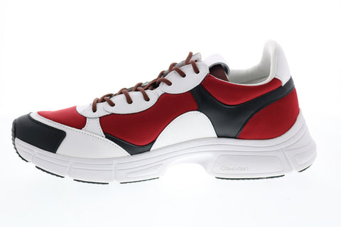 Calvin Klein Daxton Nappa Smooth Calf Leather Mens Red Designer Sneakers Shoes