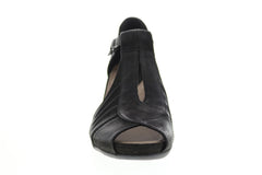 Earth Primrose T Strap Wedge Womens Black Leather Strap Heels Shoes Ruze Shoes