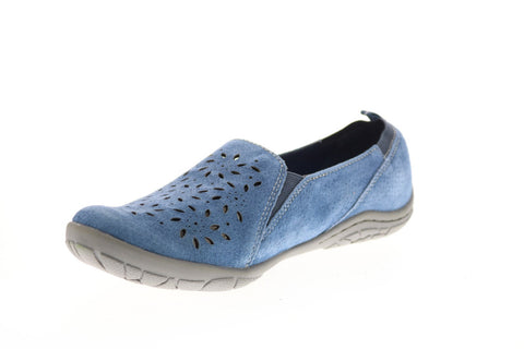 Earth Origins Sugar Womens Blue Wide Suede Slip On Loafers Flats Shoes