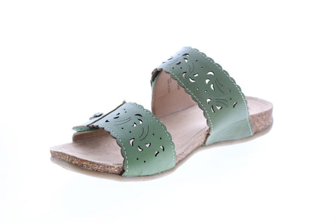 Earth Origins Tessa Womens Green Wide Leather Strap Sandals Shoes