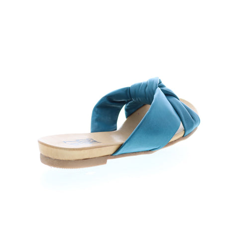 Miz Mooz Aliza Womens Blue Leather Slip On Slides Sandals Shoes