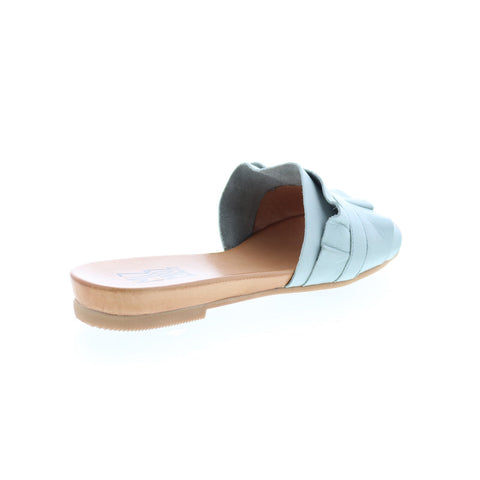 Miz Mooz Alena Womens Blue Leather Slip On Slides Sandals Shoes